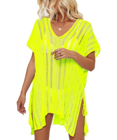 Bathing Suit Cover Ups for Women, Women's Swimwear Beach Bikini Swimsuit Pool Crochet Side Split Dress Fluorescentyellow $12....