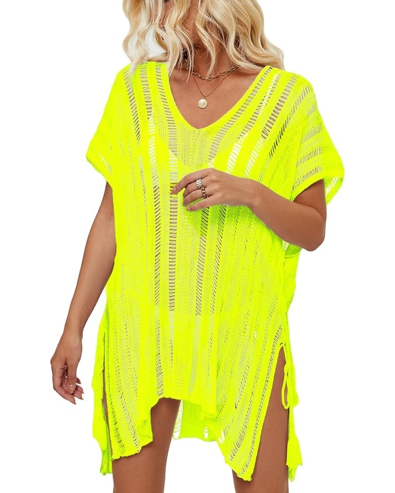 Bathing Suit Cover Ups for Women, Women's Swimwear Beach Bikini Swimsuit Pool Crochet Side Split Dress Fluorescentyellow $12....