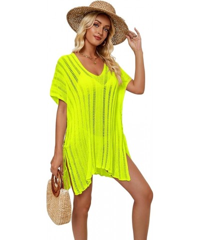 Bathing Suit Cover Ups for Women, Women's Swimwear Beach Bikini Swimsuit Pool Crochet Side Split Dress Fluorescentyellow $12....