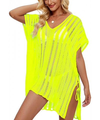 Bathing Suit Cover Ups for Women, Women's Swimwear Beach Bikini Swimsuit Pool Crochet Side Split Dress Fluorescentyellow $12....