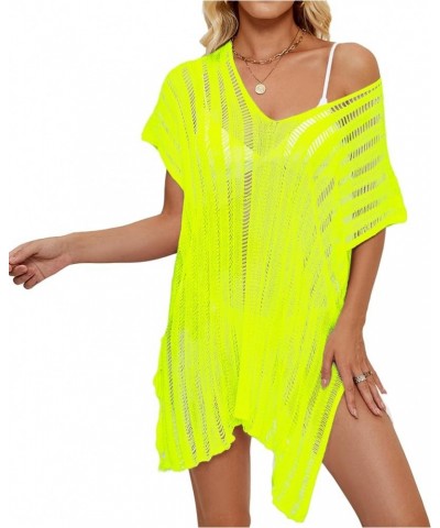 Bathing Suit Cover Ups for Women, Women's Swimwear Beach Bikini Swimsuit Pool Crochet Side Split Dress Fluorescentyellow $12....