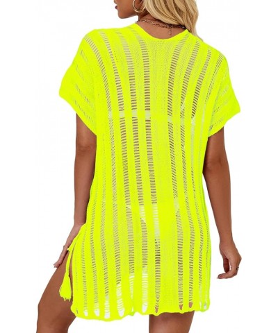 Bathing Suit Cover Ups for Women, Women's Swimwear Beach Bikini Swimsuit Pool Crochet Side Split Dress Fluorescentyellow $12....