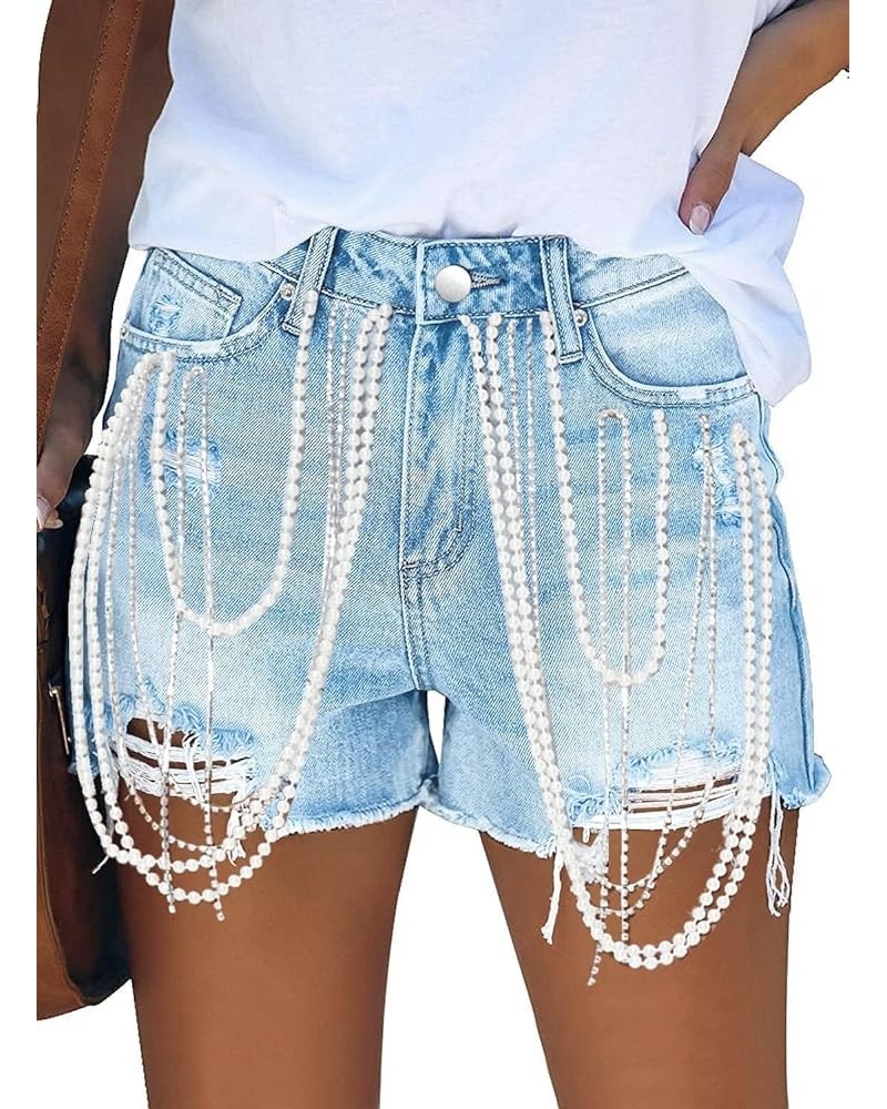 Women's High Waisted Denim Shorts Distressed Raw Edge Stretch Denim Jean Shorts J3 Blue $20.58 Shorts