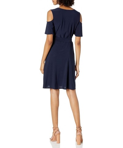 Women's Cutout Cold Shoulder Short Sleeve Faux Wrap Dress Navy Solid $20.68 Dresses