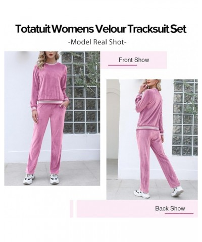 Velour Tracksuits Womens Sweatsuits Sets 2 Piece Outfits Long Sleeve Pullover and Wide Leg Sweatpants Jogging Suits Dark Pink...