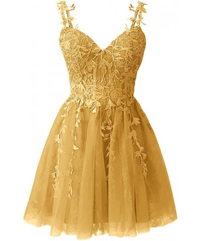 Homecoming Dresses for Teens Spaghetti Straps Lace Applique Short Prom Dress 2023 Mini Cocktail Party Gown Gold $29.52 Dresses