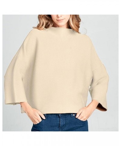 Womens Ribbed Knit Sweater Casual Long Sleeve Pullover Sweaters Crewneck Fashion Solid Tops 2023 Winter Warm Clothes A0-beige...