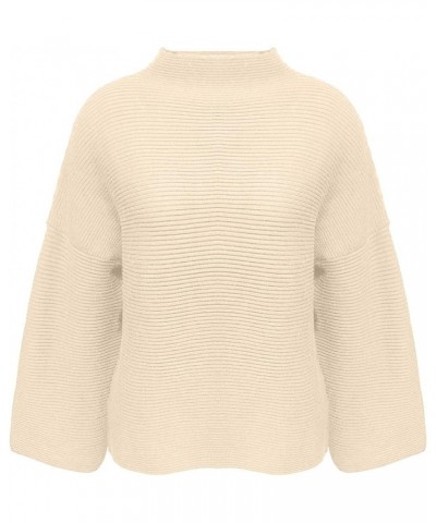 Womens Ribbed Knit Sweater Casual Long Sleeve Pullover Sweaters Crewneck Fashion Solid Tops 2023 Winter Warm Clothes A0-beige...