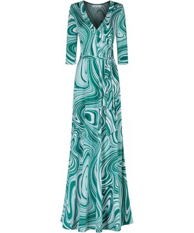 Women's MadeInUSA 3/4 Sleeve V-Neck Printed Maxi Wrap Dress Green6 $35.72 Dresses