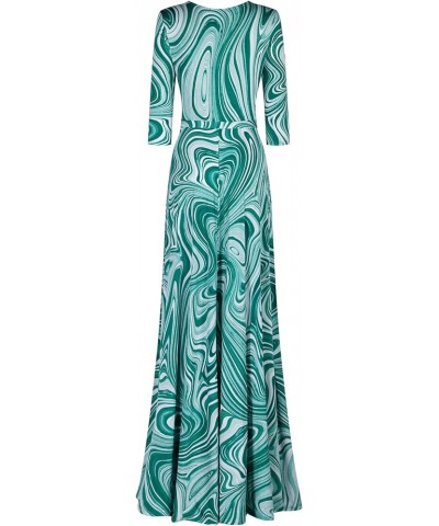 Women's MadeInUSA 3/4 Sleeve V-Neck Printed Maxi Wrap Dress Green6 $35.72 Dresses