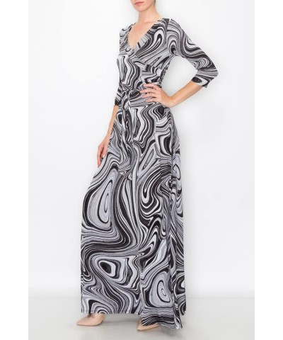 Women's MadeInUSA 3/4 Sleeve V-Neck Printed Maxi Wrap Dress Green6 $35.72 Dresses