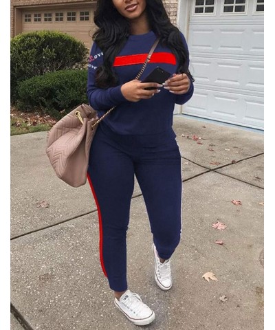 Womens Casual 2 Piece Tracksuit Outfits Long Sleeve Pullover Sweatshirt Jogger Pants Sweatsuits Set Stripe&blue $18.13 Active...