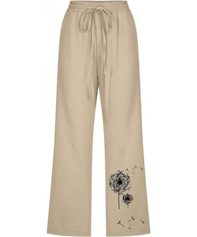 Women Linen Summer Pants Dandelion Pattern Capri Pants Drawstring Cropped Pants High Waist Beach Trouser 2023 J02-beige $6.95...