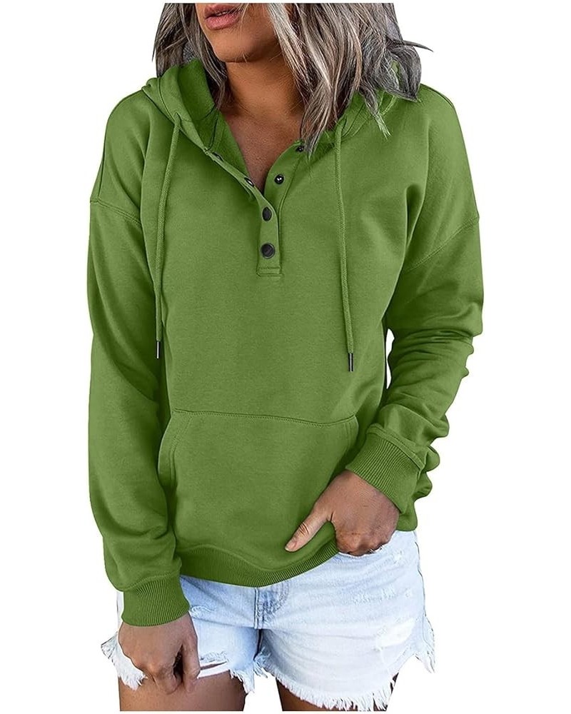 Hoodies for Women Pullover Tops Casual Long Sleeve Button Down Collar Drawstring Hooded Sweatshirt Fall Clothes D Green $10.6...