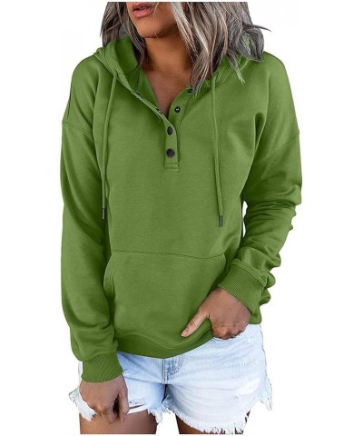 Hoodies for Women Pullover Tops Casual Long Sleeve Button Down Collar Drawstring Hooded Sweatshirt Fall Clothes D Green $10.6...