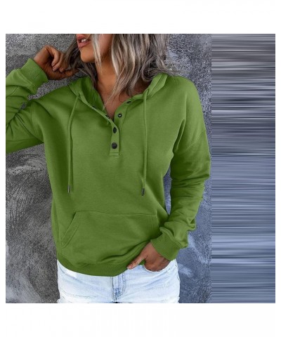 Hoodies for Women Pullover Tops Casual Long Sleeve Button Down Collar Drawstring Hooded Sweatshirt Fall Clothes D Green $10.6...