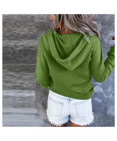 Hoodies for Women Pullover Tops Casual Long Sleeve Button Down Collar Drawstring Hooded Sweatshirt Fall Clothes D Green $10.6...