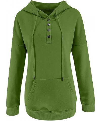 Hoodies for Women Pullover Tops Casual Long Sleeve Button Down Collar Drawstring Hooded Sweatshirt Fall Clothes D Green $10.6...