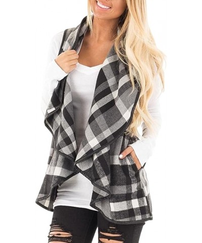 Womens Sleeveless Flannel Vest Open Front Casual Cardigan Lapel Plaid Shacket Jacket Buffalo Drape Cozy Loose Coats Grey $11....