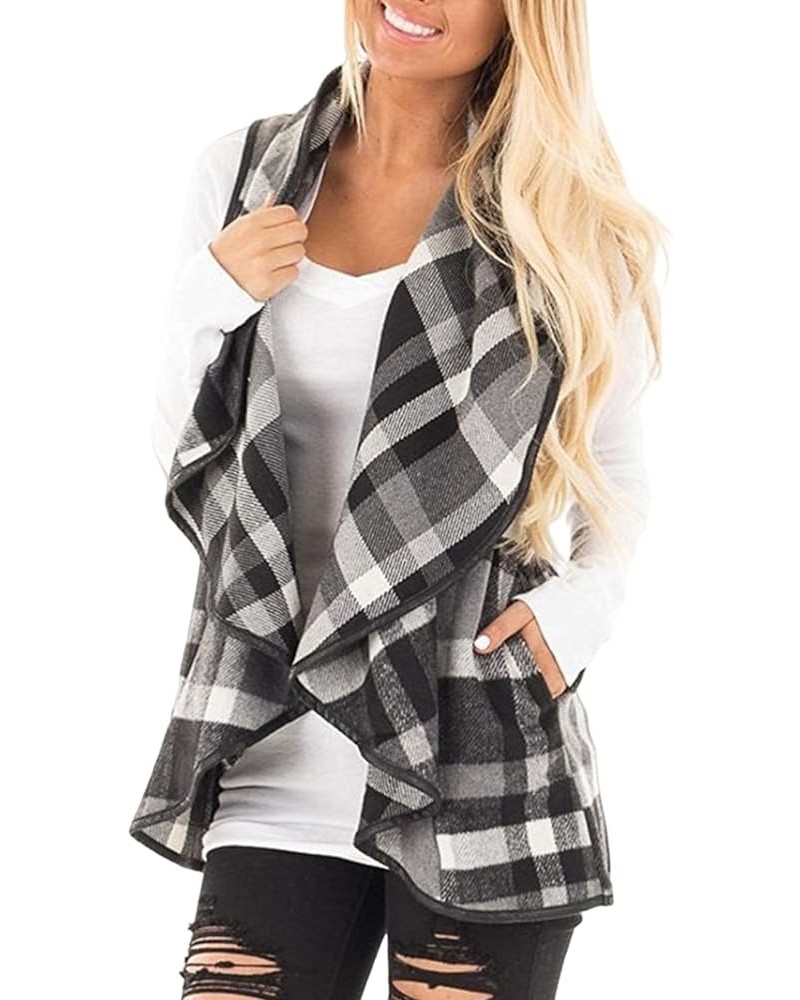 Womens Sleeveless Flannel Vest Open Front Casual Cardigan Lapel Plaid Shacket Jacket Buffalo Drape Cozy Loose Coats Grey $11....