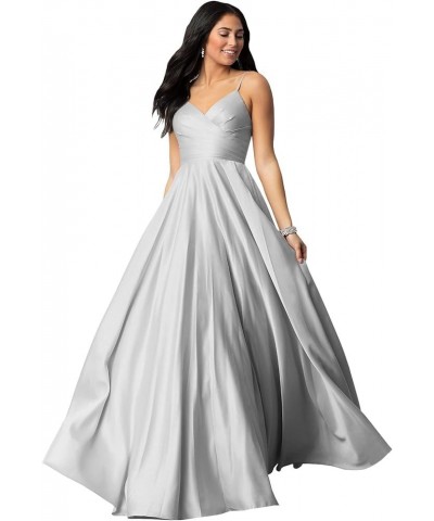 Women's Satin Prom Dresses Long Ball Gown with Pockets Spaghetti Straps V Neck Pleated Formal Party Evening Dress Silver $24....