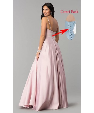 Women's Satin Prom Dresses Long Ball Gown with Pockets Spaghetti Straps V Neck Pleated Formal Party Evening Dress Silver $24....