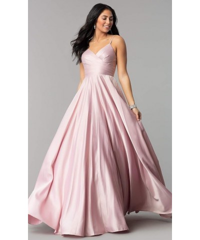 Women's Satin Prom Dresses Long Ball Gown with Pockets Spaghetti Straps V Neck Pleated Formal Party Evening Dress Silver $24....