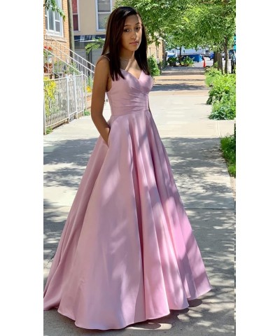 Women's Satin Prom Dresses Long Ball Gown with Pockets Spaghetti Straps V Neck Pleated Formal Party Evening Dress Silver $24....