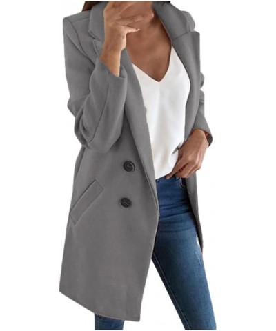 Women's Basic Essential Double Breasted Midi Wool Blend Pea Coats 2022 Blazer Jackets for Women Winter Coat 01-gray $7.94 Coats