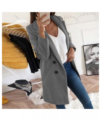 Women's Basic Essential Double Breasted Midi Wool Blend Pea Coats 2022 Blazer Jackets for Women Winter Coat 01-gray $7.94 Coats