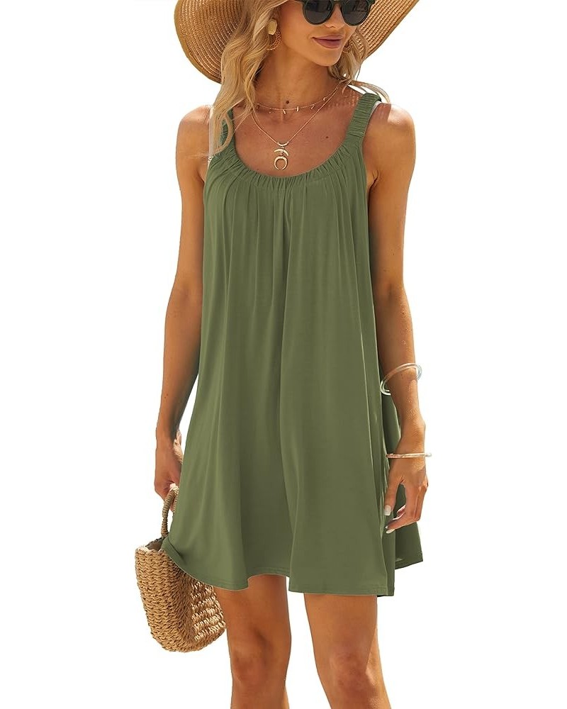 Women's Beach Dress Bikini Beachwear Coverups Casual Vacation Short Summer Halter Dresses Olive $15.30 Swimsuits