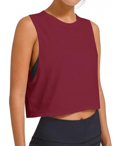 Crop Tops Workout Tops Loose Sleeveless Cropped Muscle Tank Open Back Shirts Gym Exercise Clothes for Women Burgundy $13.49 A...