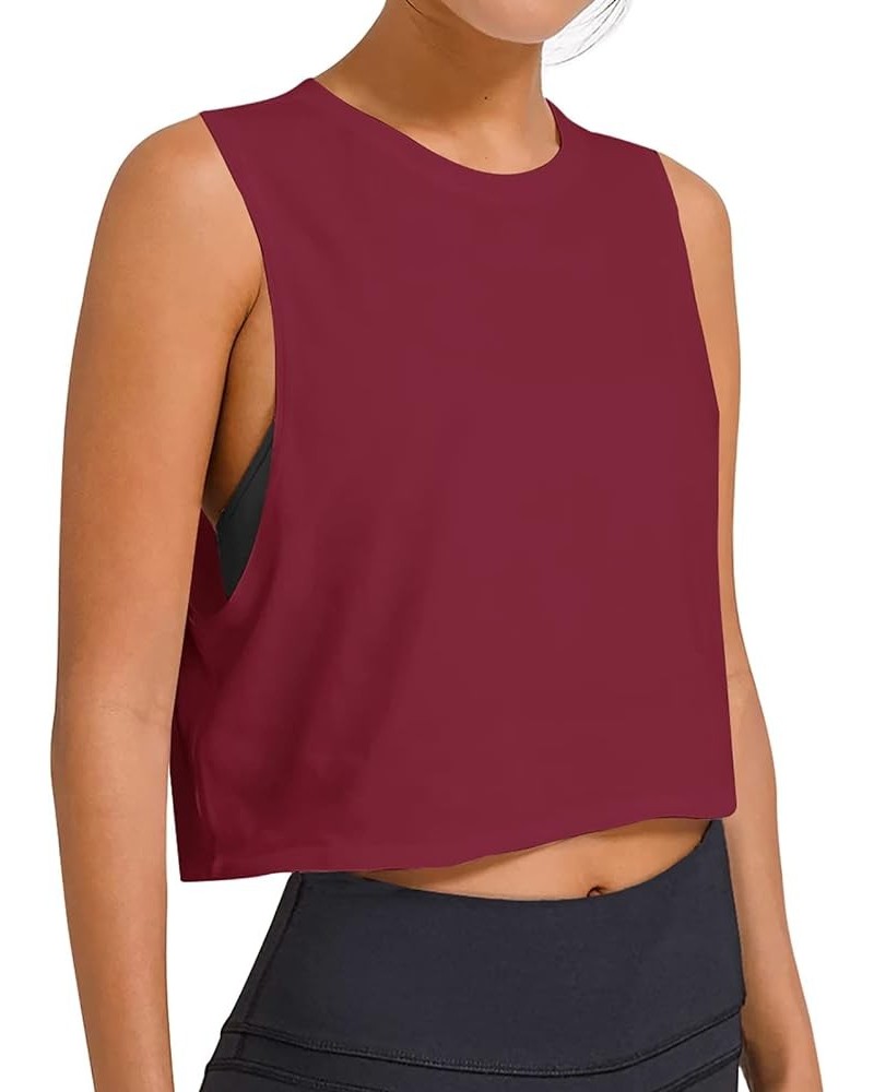 Crop Tops Workout Tops Loose Sleeveless Cropped Muscle Tank Open Back Shirts Gym Exercise Clothes for Women Burgundy $13.49 A...