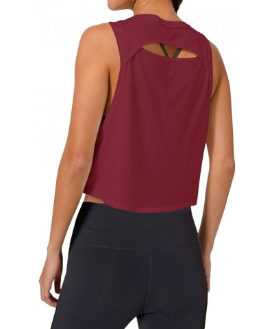 Crop Tops Workout Tops Loose Sleeveless Cropped Muscle Tank Open Back Shirts Gym Exercise Clothes for Women Burgundy $13.49 A...