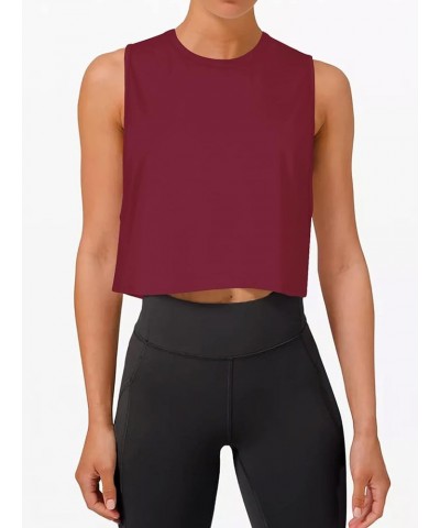 Crop Tops Workout Tops Loose Sleeveless Cropped Muscle Tank Open Back Shirts Gym Exercise Clothes for Women Burgundy $13.49 A...