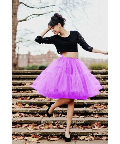 Adult Ballet Tutu Layered Organza Lace Mini Skirt Women's Princess Petticoat Knee Length Petticoat Purple $16.79 Skirts