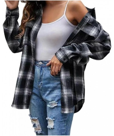 Women's Casual Plaid Button Down Shirts Shacket Long Sleeve Collared Blouses Tops Gray $12.74 Blouses