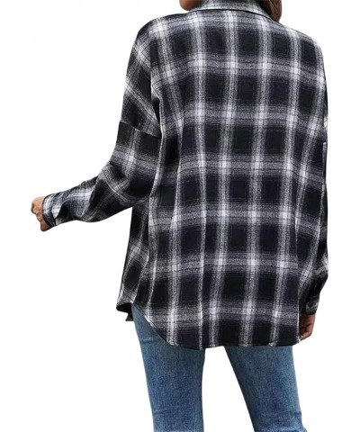 Women's Casual Plaid Button Down Shirts Shacket Long Sleeve Collared Blouses Tops Gray $12.74 Blouses