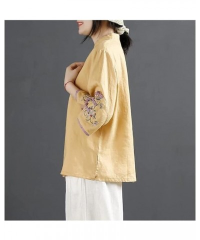 Women Chinese Tang Suit Coat Hanfu Jacket Cotton Linen Embroidered Flower Clothing Oriental Kung Fu Blouse Purple-M Large Pur...