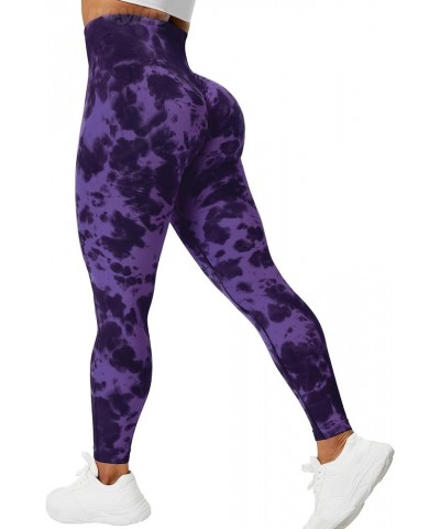 Tie Dye Seamless Leggings for Women High Waist Yoga Pants, Scrunch Butt Lifting Elastic Tights 1 Tie Dye-2 Purple Black $16.4...