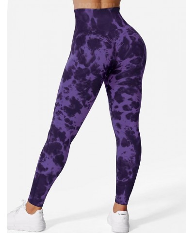 Tie Dye Seamless Leggings for Women High Waist Yoga Pants, Scrunch Butt Lifting Elastic Tights 1 Tie Dye-2 Purple Black $16.4...