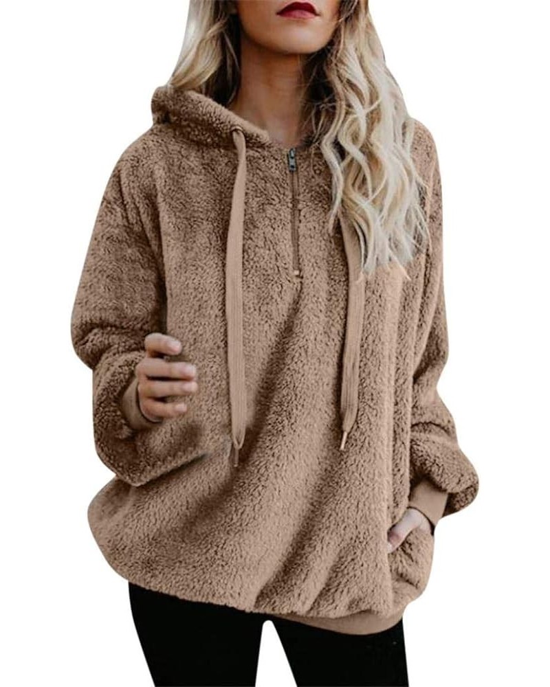 Women's Sherpa Fuzzy Hoodies Cozy Oversized Pockets Pullover Hooded Sweatshirt Casual Long Sleeve Fluffy Sweaters C-khaki $8....