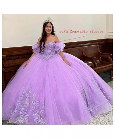 Sparkly Tulle Quinceanera Dresses Ball Gown Puffy Sleeves Lace Sweet 16 Dresses Beaded Floral Prom Dress Y101 Lavender $57.38...