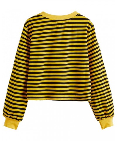 Women's Casual Long Sleeve Striped Cropped T-Shirt Casual Crop Tee Top Black Yellow $17.81 T-Shirts