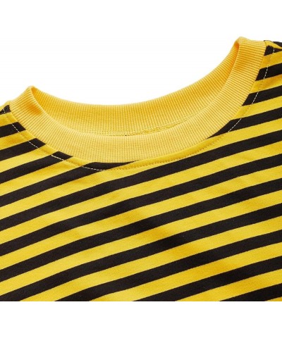 Women's Casual Long Sleeve Striped Cropped T-Shirt Casual Crop Tee Top Black Yellow $17.81 T-Shirts