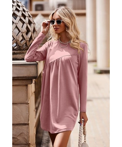 Women's Long Sleeve Mini Tunic Dress Casual Crewneck Loose Flowy Shift Ruched Dresses Pink $24.35 Dresses