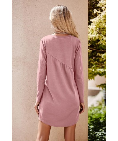 Women's Long Sleeve Mini Tunic Dress Casual Crewneck Loose Flowy Shift Ruched Dresses Pink $24.35 Dresses