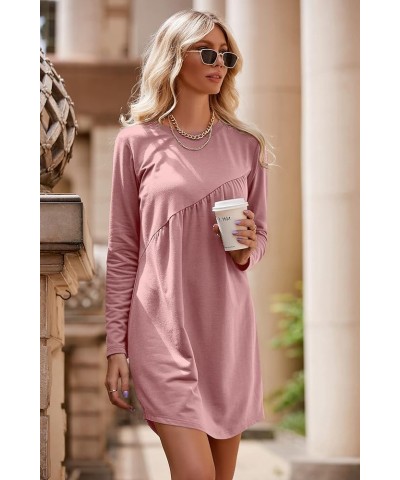 Women's Long Sleeve Mini Tunic Dress Casual Crewneck Loose Flowy Shift Ruched Dresses Pink $24.35 Dresses