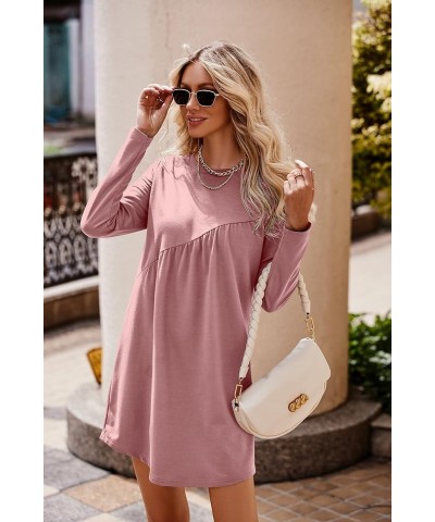 Women's Long Sleeve Mini Tunic Dress Casual Crewneck Loose Flowy Shift Ruched Dresses Pink $24.35 Dresses