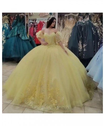 Sparkly Tulle Quinceanera Dresses Ball Gown Puffy Sleeves Lace Sweet 16 Dresses Beaded Floral Prom Dress Y101 Lavender $57.38...